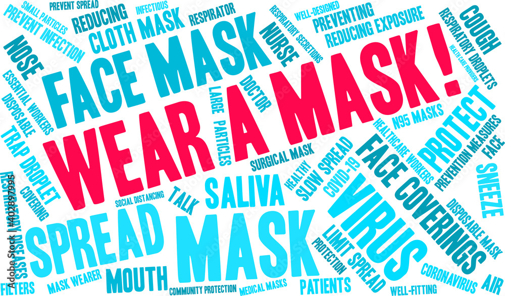 Wear a Mask Word Cloud on a white background. Wear a Mask Word Cloud on a white background.