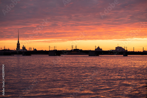 City sunset drawbridge