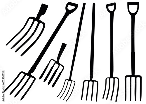 Garden pitchfork set. Vector image.