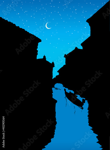 Street canal in Venice. Vector drawing