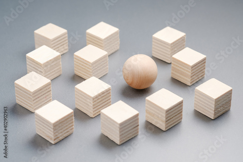 Fotografie Wood Sphere Ball in Wood Cubes