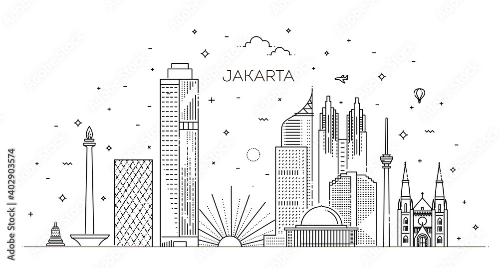 Jakarta Cityscape with Landmarks. Indonesia