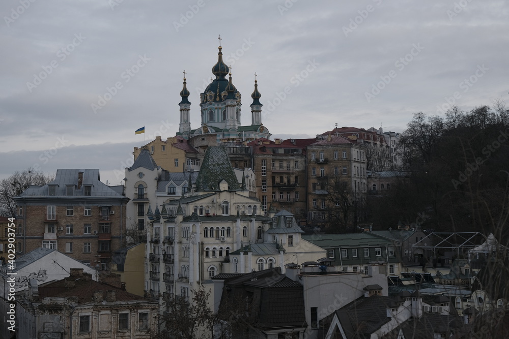 The view to Saint Andrew chuch in Kyiv, Ukraine