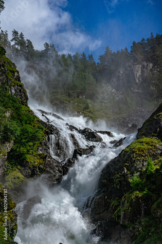 Double waterfall Latefossen in Norway
