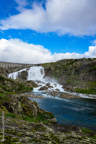 Waterfall from a waterworks in the mountains of Norway