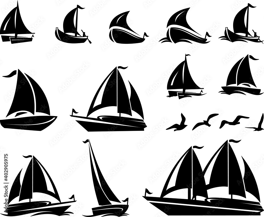 BOAT ICON SAIL Set Silhouette BOAT ICON SAIL Set Silhouette