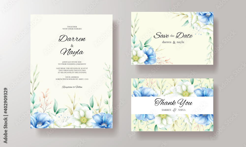 Elegant wedding invitation card design with beautiful flower decoration