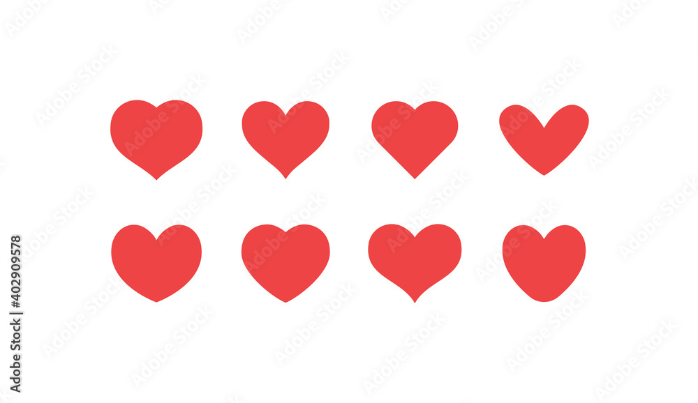 Hearts icon collection. Love symbol. Valentine's day heart vector set. Hearts icon collection. Love symbol. Valentine's day heart vector set.