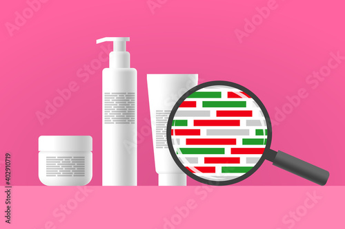 Review of ingredients of cosmetic or care products using magnifier