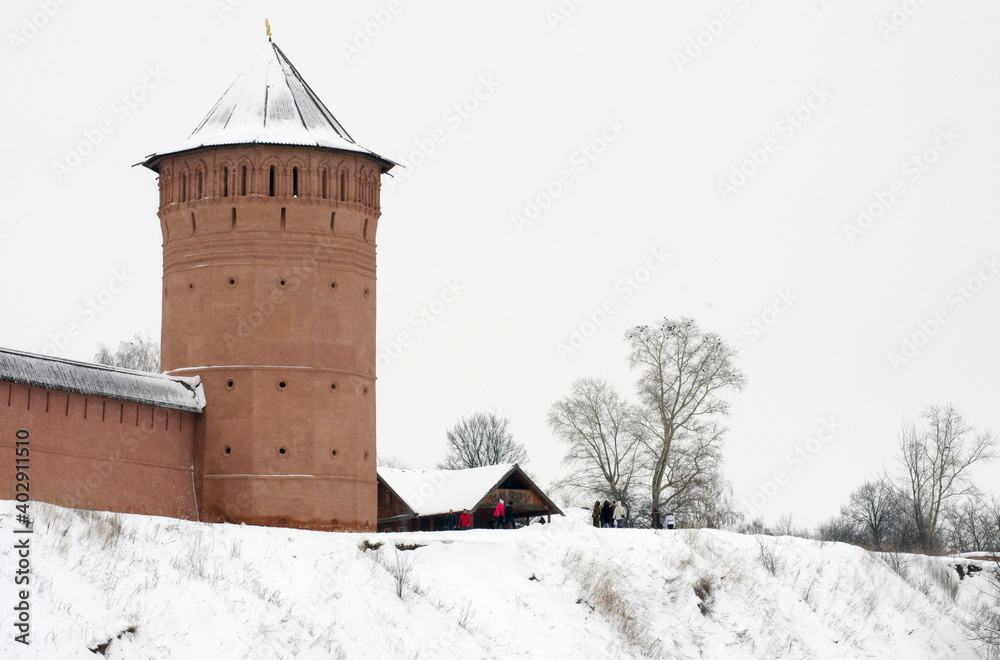 Brick wall Spaso-Evfimievsky Monastery in the city of Suzdal, Vladimir Region, Russia