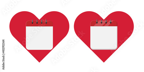 two calendars on a background of red hearts in a flat style