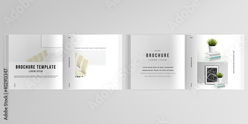 3d realistic vector layout of cover mockup design templates for bifold square brochure, cover design, book design, magazine, brochure cover. Home office concept, study or freelance, working from home.