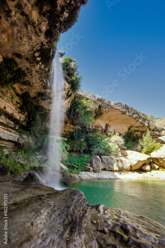 Waterfall called La Portelladas del río Tastavins, tributary of the river Matarraña, beautiful place of the zone, where the river Tastavins gives place to a waterfall of approximately 20 meters