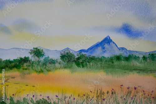 blue mountains watercolor
