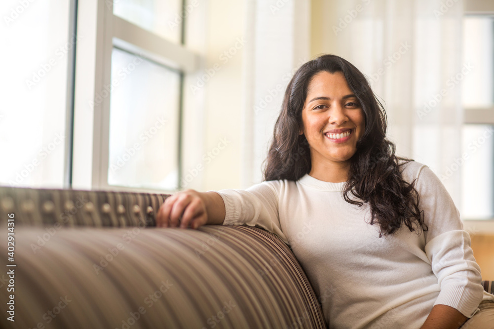 Portrait of a Hispanic woman at home. Portrait of a Hispanic woman at home.