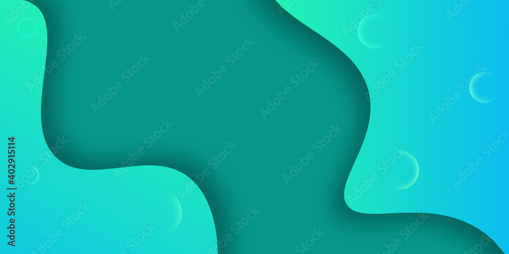 Abstract wavy geometric dynamic 3D green background. Trendy gradient fluid shapes composition modern concept
