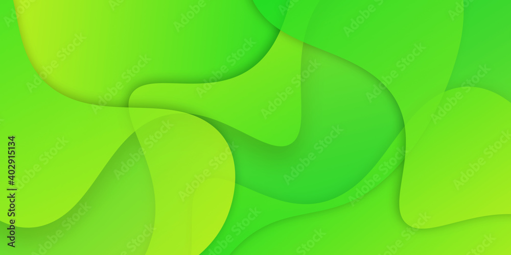 Fototapeta premium Abstract wavy geometric dynamic 3D green background. Trendy gradient fluid shapes composition modern concept
