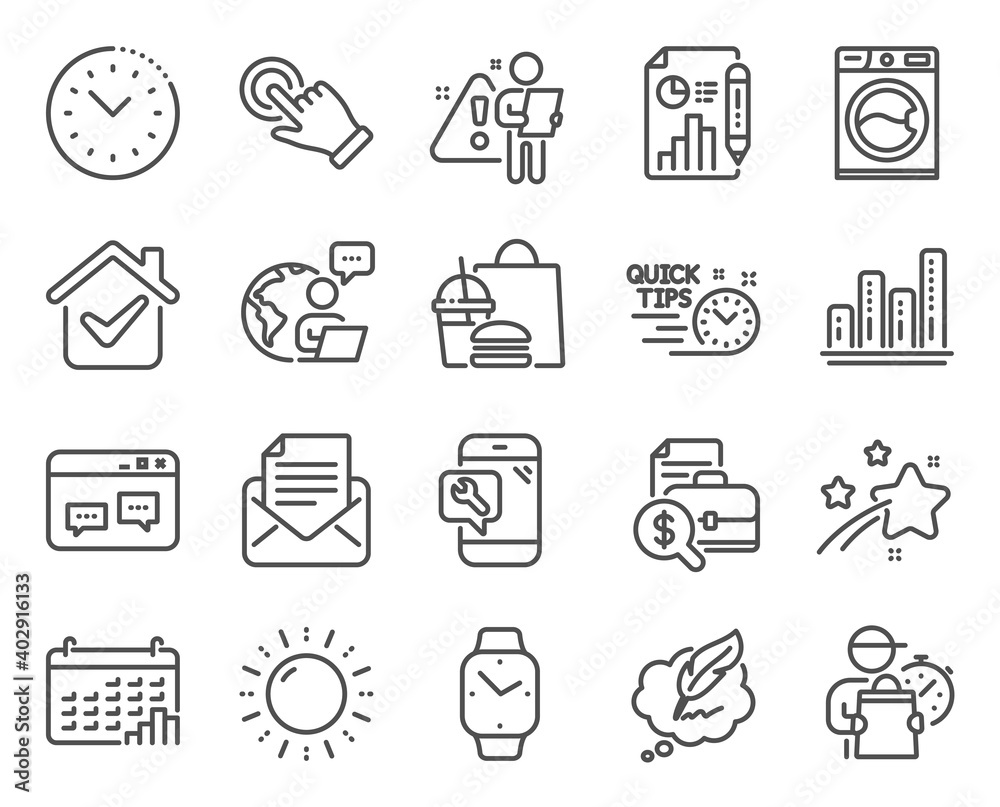 Technology icons set. Included icon as Browser window, Touchscreen gesture, Phone repair signs. Accounting report, Graph chart, Copyright chat symbols. Calendar graph, Time management. Vector Technology icons set. Included icon as Browser window, Touchscreen gesture, Phone repair signs. Accounting report, Graph chart, Copyright chat symbols. Calendar graph, Time management. Vector