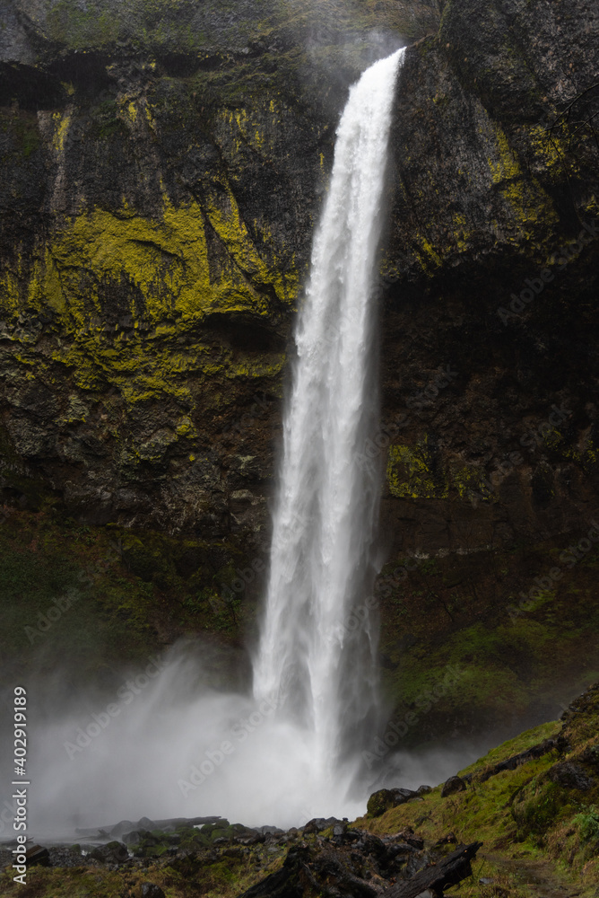 Elowah Falls waterfall after Eagle Creek Fire, Columbia River Gorge, Oregon