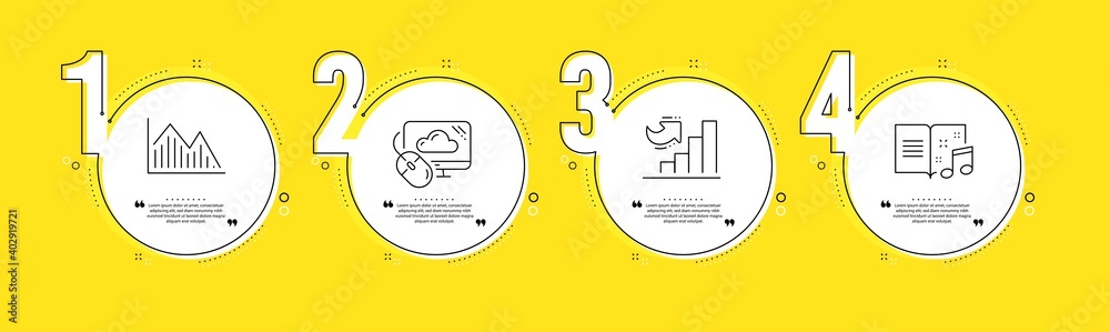 Growth chart, Investment graph and Cloud computing line icons set. Timeline  process infograph. Music book sign. Diagram graph, Investment infochart,  Computer storage. Musical note. Vector Stock Vector