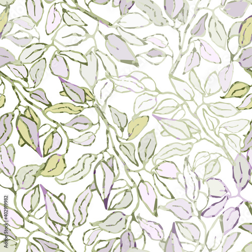 Vector seamless background with colorful watercolor illustration of foliage and plants. Can be used for wallpaper, pattern fills, web page, surface textures, textile print, wrapping paper