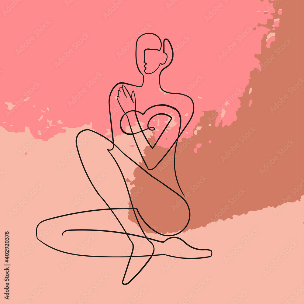 Vector outline illustration of woman body on abstract blobe background. One line drawing. Use it as greeting card, poster, banner, social media post, fashion print, invitation, sale, brochure Vector outline illustration of woman body on abstract blobe background. One line drawing. Use it as greeting card, poster, banner, social media post, fashion print, invitation, sale, brochure