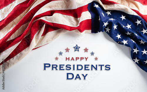 Canvastavla Happy presidents day concept with flag of the United States on white background