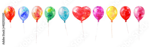 Colorful watercolor balloons. Balloons isolated on a white background. Set for creating greeting cards.