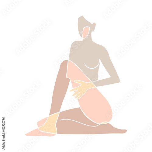 Vector colorful illustration of woman body silhouette. One line drawing isolated on white background. Use it for design card, poster, banner, social Media post, fashion print, beaty salon logo