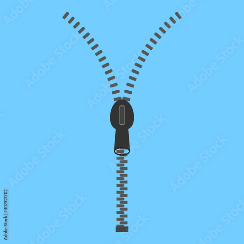 Closed and open zipper, fastener. Zipper buttoned. Vector illustration.