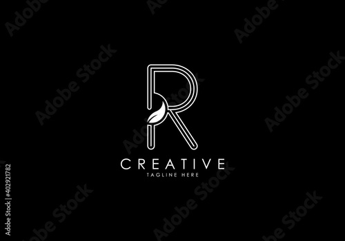 R Letter Linear Leafy Monogram Logo Template, Minimalist design vector, Unique.