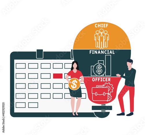 Flat design with people. CFO - Chief Financial Officer company acronym, business concept background.   Vector illustration for website banner, marketing materials, business presentation, online advert