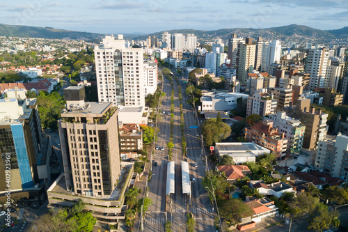 Aerial view of Porto Alegre, Rio Grande do Sul, Brazil. Petropolis neighborhood near Avenue Carlos Gomes with residential buildings. Drone photo.