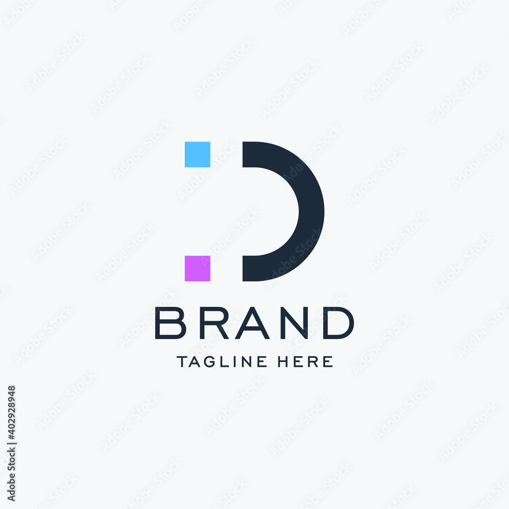 Abstract Letter D Logo, Line with Dots. Flat Vector Logo Design Template Elements.