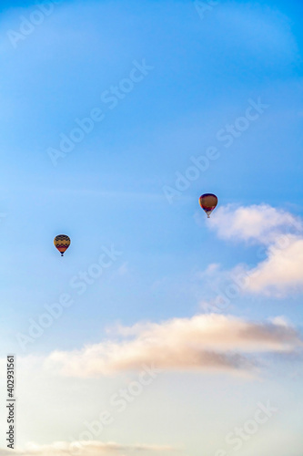 Colorful hot air balloon with cloudy blue sky background in San Diego California