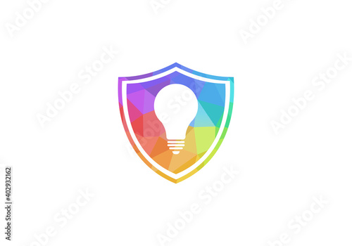 Bulb icon on white background. Bulb electricity vector icon with shield concept
