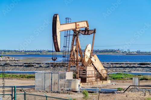 Oil rig equipment at Bolsa Chica Ecological Reserve in Huntington Beach CA