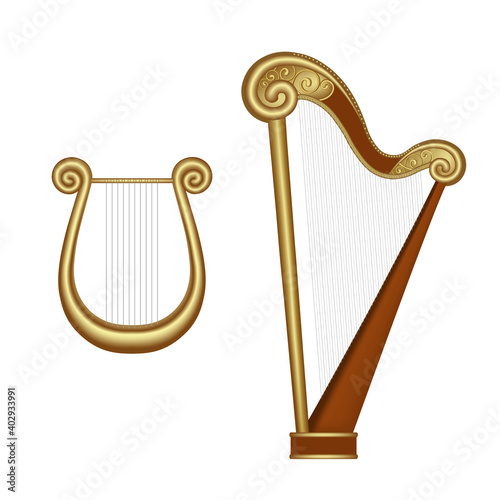 Isolated harp and lyre illustration