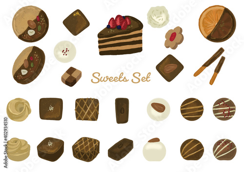 手描きタッチチョコレートスイーツのセット