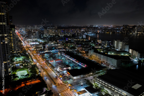Shopping plaza strip mall night aerial photo © Felix Mizioznikov