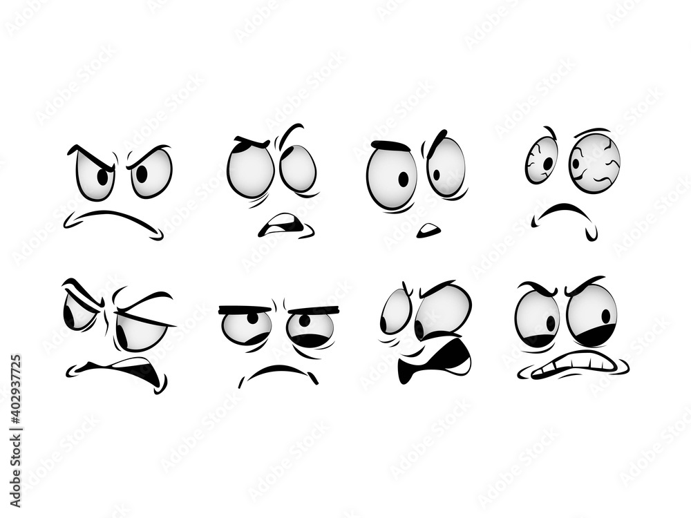 Angry Cartoon Eye Icon Vector illustration. bad eyes and mouth symbol.  emotion sign, emblem isolated on white background, Flat style for graphic  and web design, eyeball, eyebrow, eyelash. pictogram. Stock Illustration |