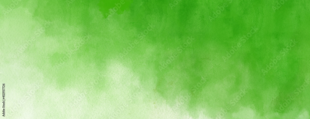 Watercolor background in green and white painting with cloudy distressed texture and marbled grunge, soft fog or hazy lighting and pastel colors 