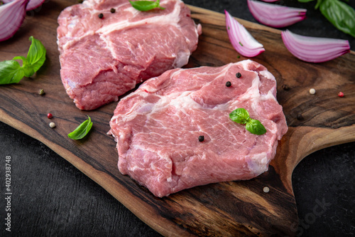 Raw Pork steaks from tender tenderloin.