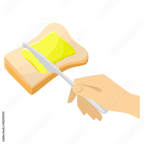 putting butter on toast flat vector illustration isolated on white background