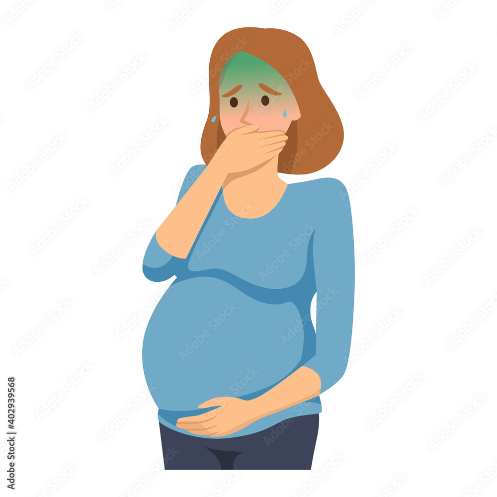 Young beautiful pregnant woman covering mouth with hand suffering morning sickness nausea pregnancy symptom Young beautiful pregnant woman covering mouth with hand suffering morning sickness nausea pregnancy symptom