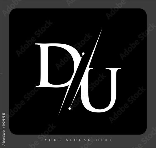 initial logo letter DU for company name black and white color and slash design. vector logotype for business and company identity.