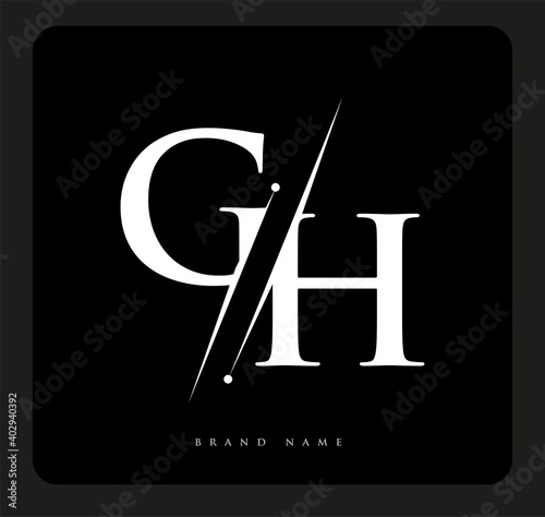 initial logo letter GH for company name black and white color and slash design. vector logotype for business and company identity. photo