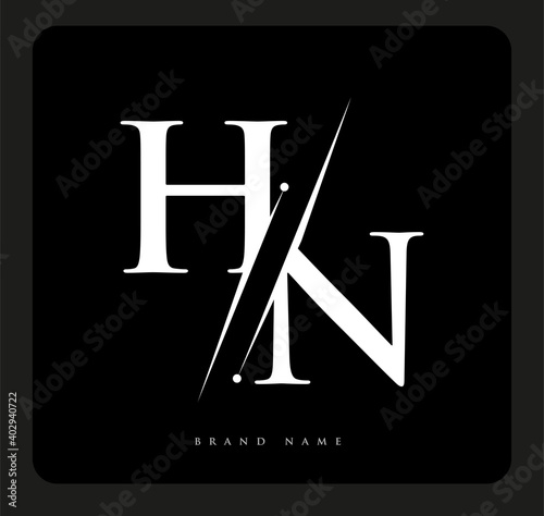 initial logo letter HN for company name black and white color and slash design. vector logotype for business and company identity.