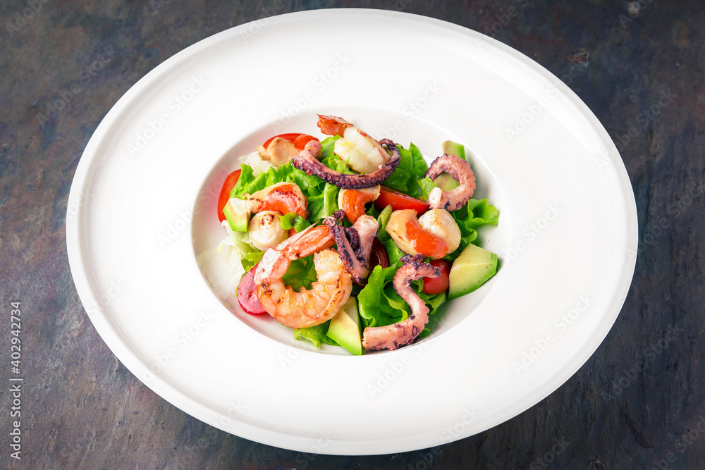 Seafood salad. Italian restaurant. Menu. Free space for text Seafood salad. Italian restaurant. Menu. Free space for text