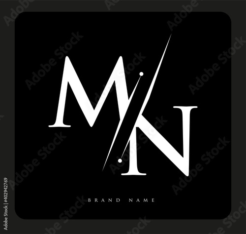 initial logo letter MN for company name black and white color and slash design. vector logotype for business and company identity.